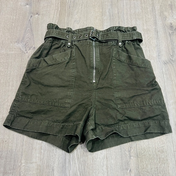 Banana Republic PAPERBAG SHORT army olive green high rise belt size 6 utility - Picture 2 of 14